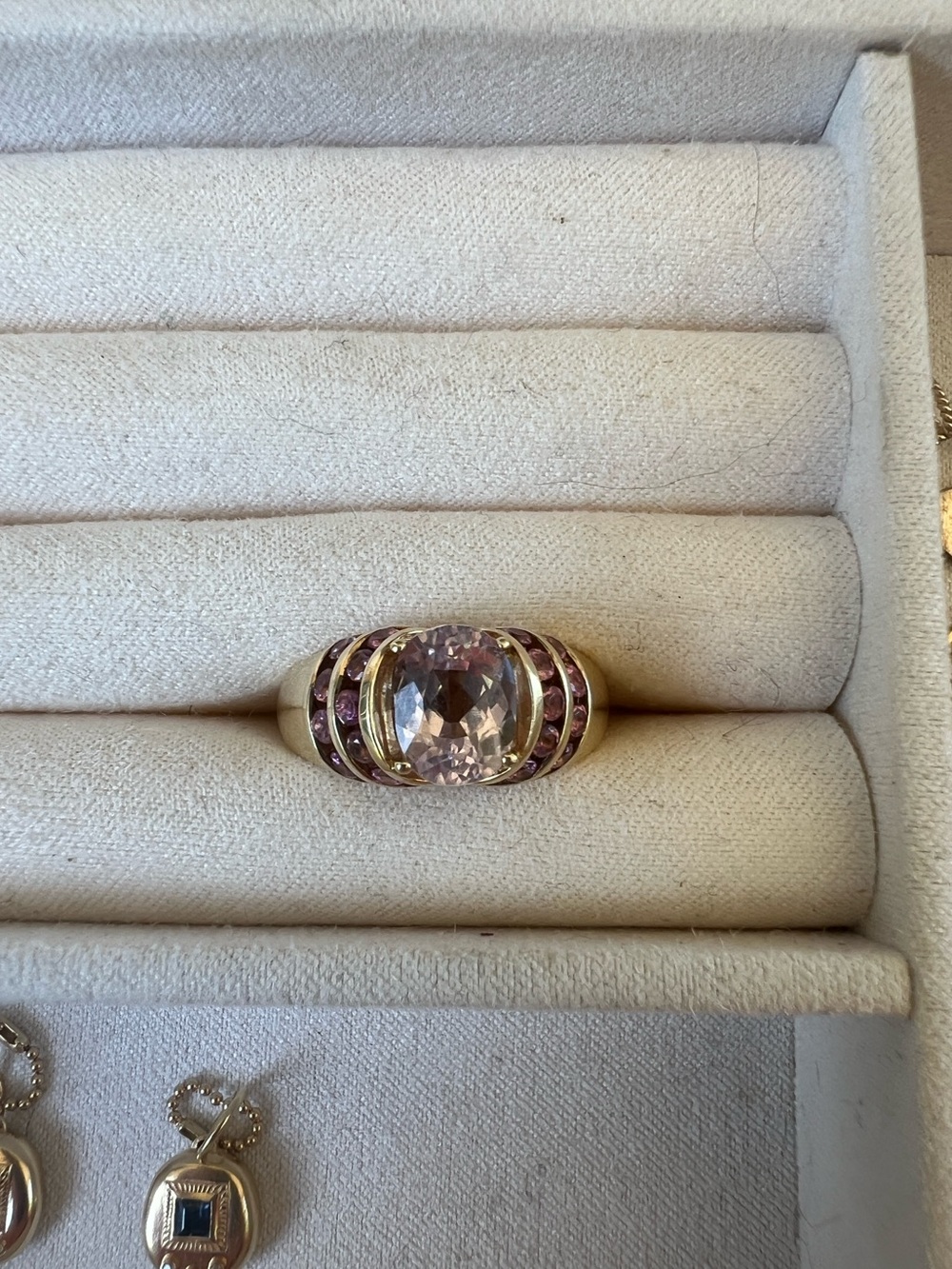9ct vintage amethyst and pink sapphire ring